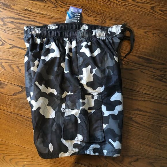 KANU SURF Mens Black Grey Camouflage Lined Swim Trunks Sz 3X NWT - Picture 2 of 6